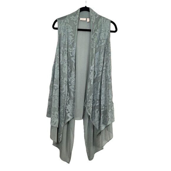 Logo Floral Cardigan 1X Blue Embroidery Hi Lo Sheer Boho Western Preppy Classic - Picture 1 of 14